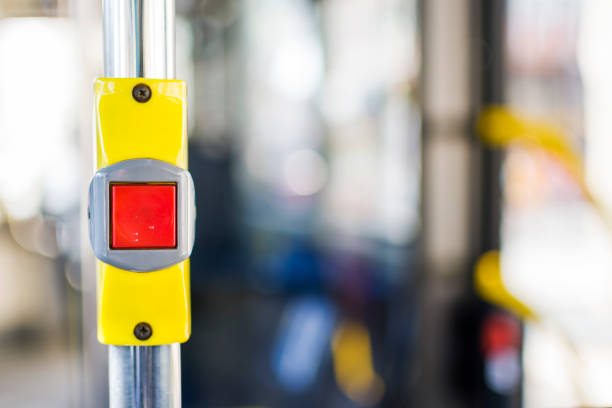 istock Stop button on the public transport bus 1358935499