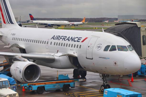 Air France Airbus A319 at Schiphol Airport in Amsterdam. Schiphol is the 12th busiest airport in the world with more than 63 million annual passengers.