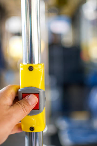 istock Stop button on the public transport bus 1358940313