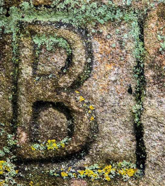 istock Old path marking stones with signs and moss 1358941597