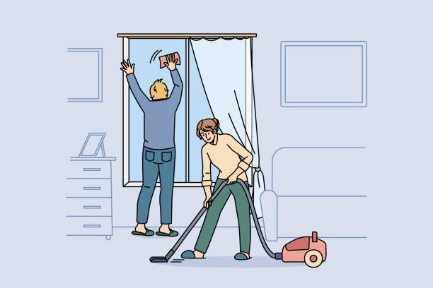 Housework and cleaning apartment concept vector art illustration