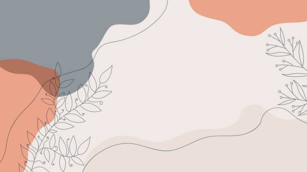 파스텔 색상의 유기적 모양과 손 그리기 선이 있는 추상적인 배경. 텍스트 공간이 있는 현대적인 디자인 템플릿입니다. 브랜딩 디자인을 위한 최소한의 세련된 커버. 벡터 일러스트레이션 - pink background illustrations stock illustrations