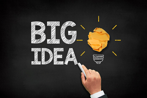 Big idea, inspiration and innovation light bulb concept on black background