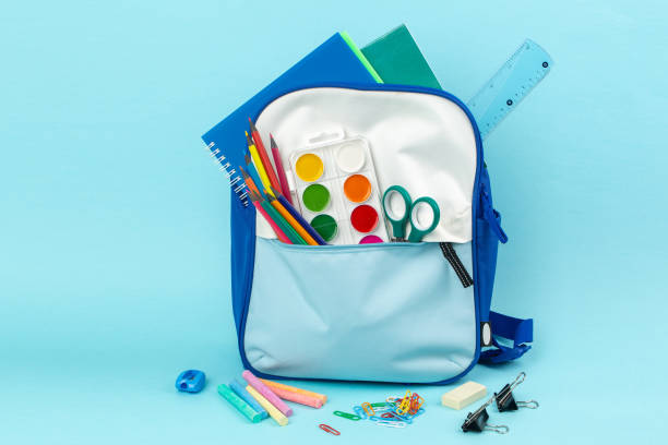istock Back to school concept, backpack full of school supplies 1358946908