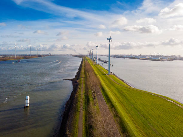 aerial view on the Meuse river near Rotterdam stock photo