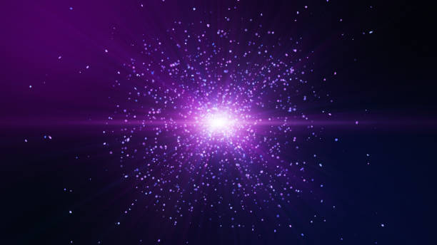 istock Glow pink purple blue particles glittering explosion, light ray beam effect. 1358948018