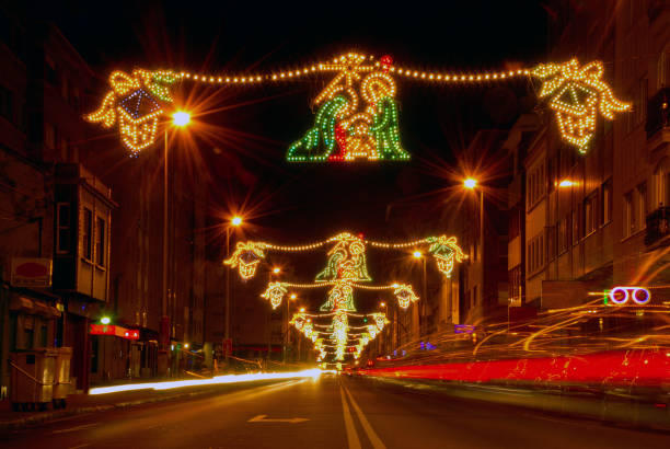 istock Streets Christmas lights decoration by night 1358948127
