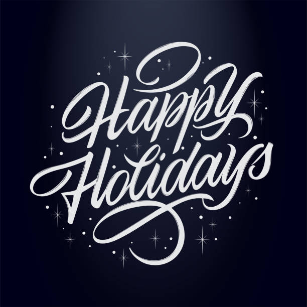 векторный текст «счастливые праздники» для рождественских праздников. дизайн плаката, поздравительной открытки, приглашения на вечеринку - happy holidays stock illustrations