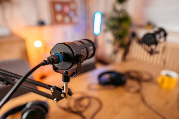 istock Studio Microphones set up for podcast recording 1358952412