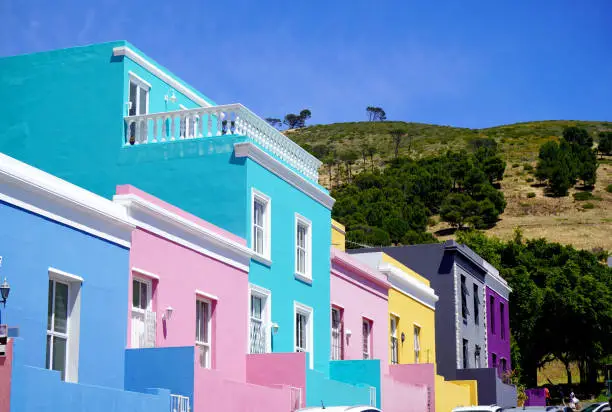 Brightly coloured houses in the Bo-Kaap district of Cape Town, South Africa