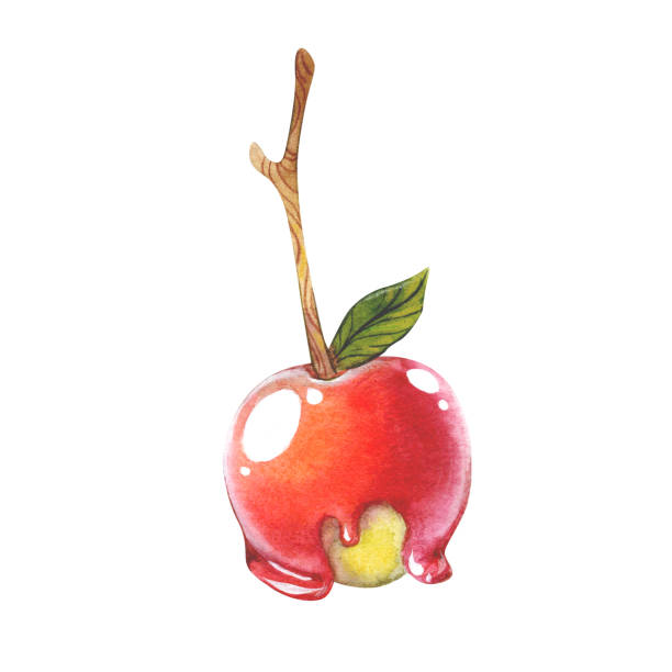 istock Watercolor illustration of caramel apple isolated on white background. 1358959397