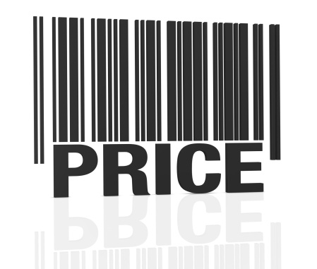 one bar code with the word: price, instead of numbers (3d render)