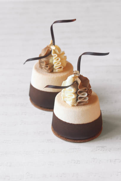 Contemporary Coffee Chocolate Mini Mousse Cakes stock photo