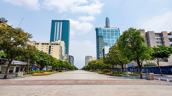 Ho Chi Minh City, Vietnam - March 28, 2020 : View Of Nguyen Hue Walking Street In Central Of Ho Chi Minh City. Nguyen Hue Walking Street Is One Of The Famous Tourist Places in Ho Chi Minh City.