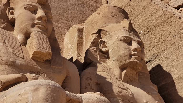 Aswan, Egypt : Great Abu Simbel temple of Pharaoh Ramses II in southern Egypt in Nubia next to Lake Nasser.