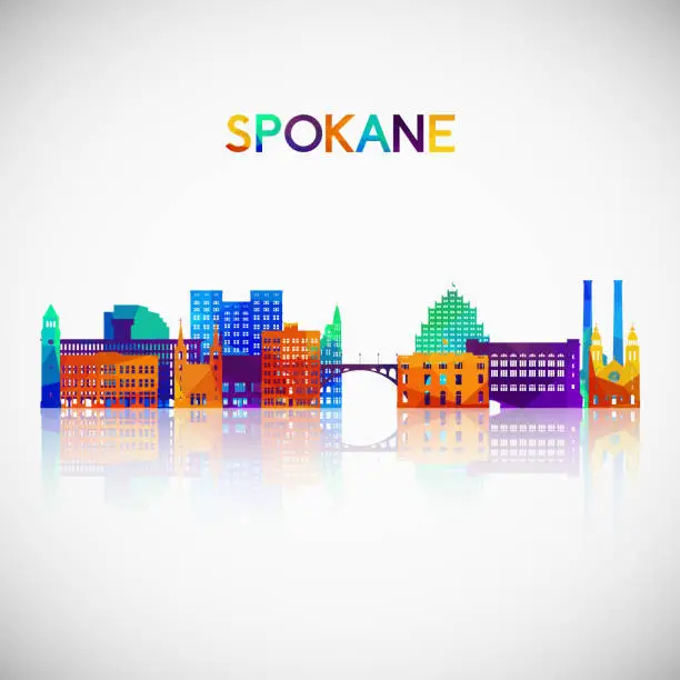 Vector illustration of Spokane, WA skyline silhouette in colorful geometric style. Symbol for your design. Vector illustration.