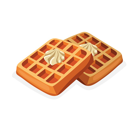 Waffle vector illustration. Dessert sweetness. Lunch cooking. Isolated white background.