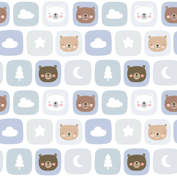 illustrations, cliparts, dessins animés et icônes de mignon ours en peluche sans couture motif - seamless bamboo backgrounds textured