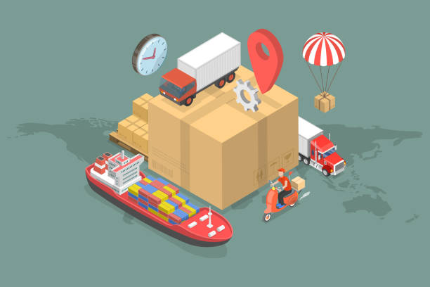 stockillustraties, clipart, cartoons en iconen met 3d isometric flat vector conceptual illustration of logistics and delivery - toeleveringsketen