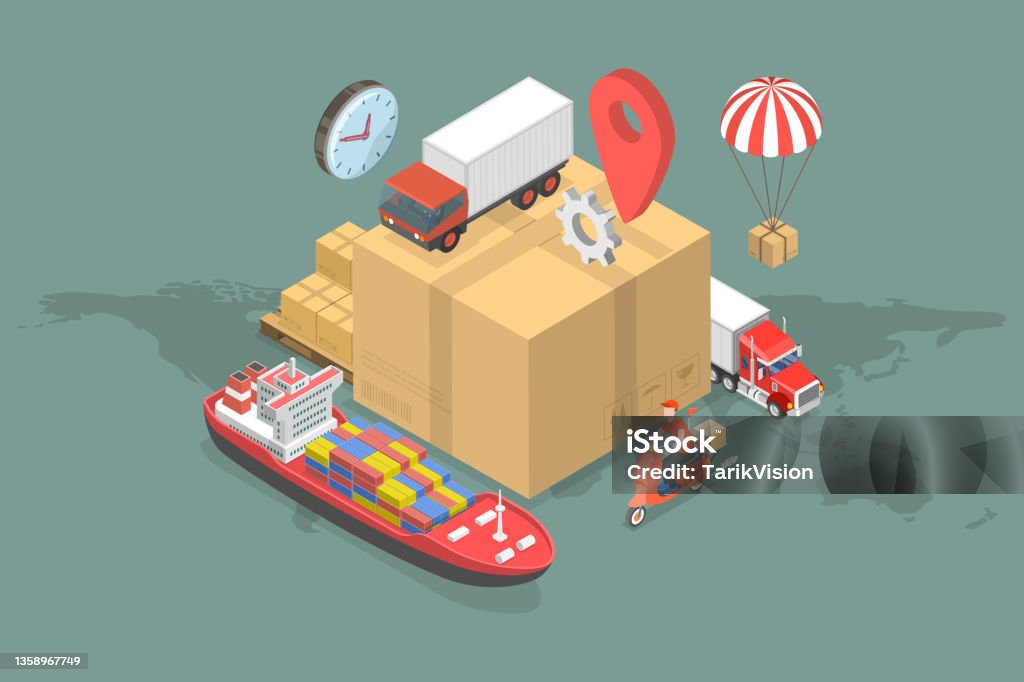 3D Isometric Flat Vector Conceptual Illustration of Logistics And Delivery 3D Isometric Flat Vector Conceptual Illustration of Logistics And Delivery, Global Cargo Shipping Freight Transportation stock vector