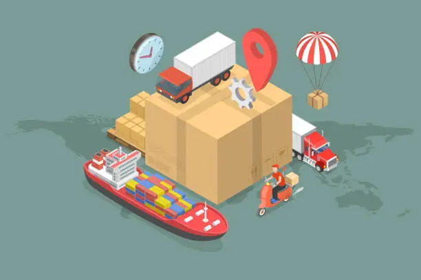 Vector illustration of 3D Isometric Flat Vector Conceptual Illustration of Logistics And Delivery