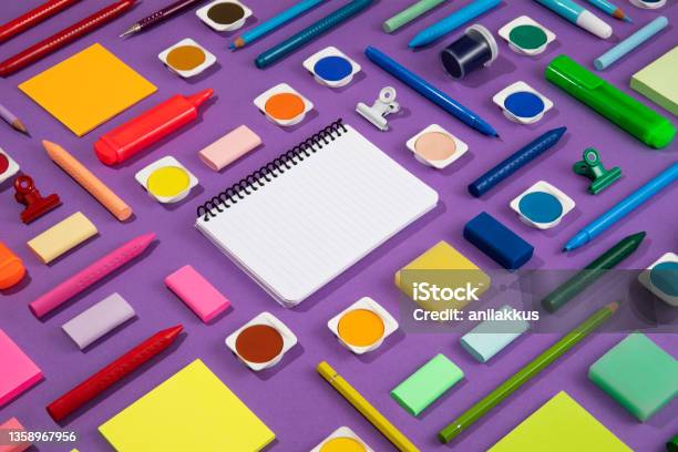 School Supplies Knolling Stock Photo - Download Image Now - Group Of Objects, Education, Knolling - Concept