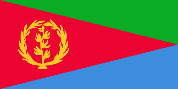 National Flag State of Eritrea, red isosceles triangle divided into two right triangles, the upper triangle is green and the lower is blue with an  in gold  vertical olive branch encircled by wreath National Flag State of Eritrea, red isosceles triangle divided into two right triangles, the upper triangle is green and the lower is blue with an  in gold  vertical olive branch encircled by wreath isosceles triangle stock illustrations