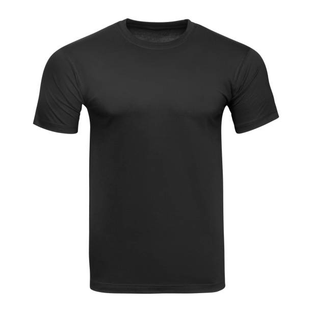 istock Black T-shirt mockup as design template. Tee Shirt blank isolated on white. Front view 1358976337