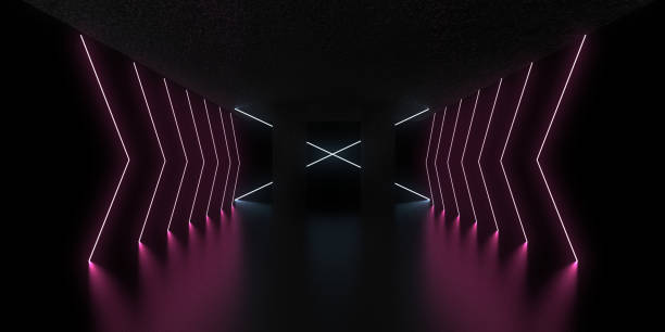 istock 3D abstract background with neon lights. neon tunnel  .space construction . .3d illustration 1358978944
