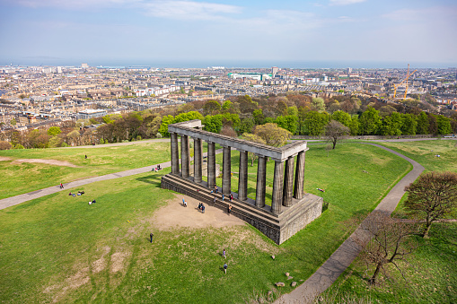 View of the National Monument of Scotland from the top of Calton Hill.