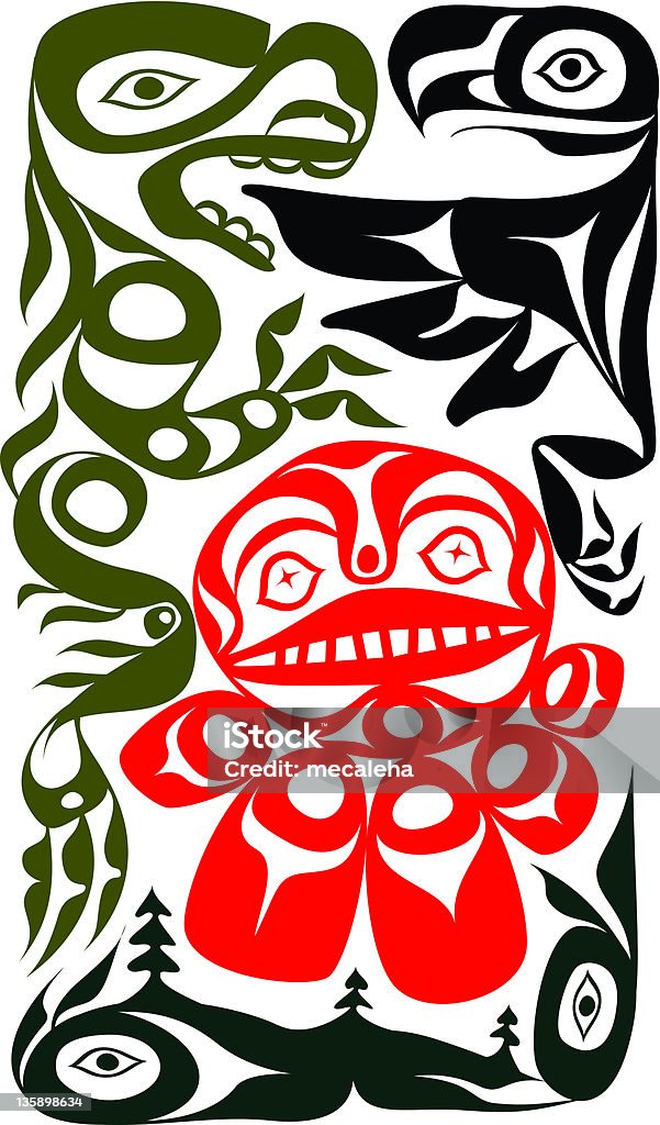 Haida Słup totemiczny - Grafika wektorowa royalty-free (Północnoamerykańska kultura plemienna)