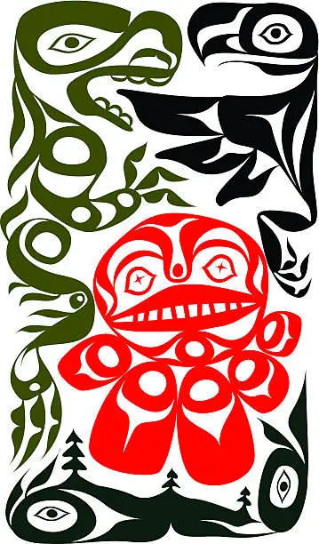 Vector illustration of Haida Totem Pole