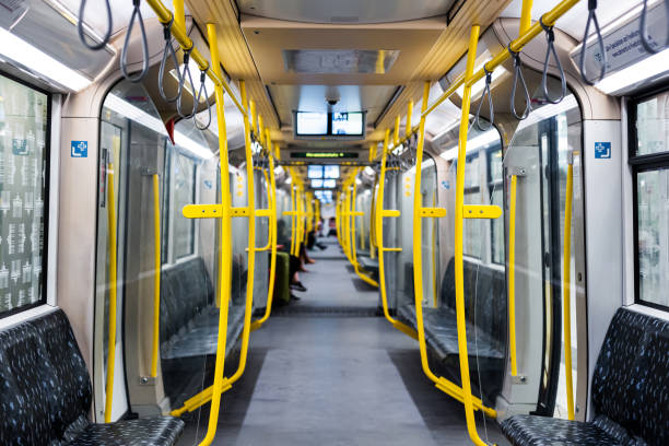 istock Modern subway. Subway car interior without people 1358986825