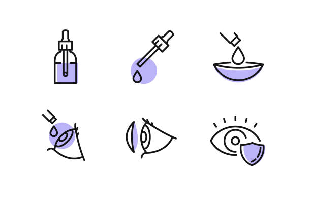 Contact lenses instruction with line icons. Process of eye care, lenses wearing, special drops flat icon. Optometry equipment, health care outline signs. Editable stroke Contact lenses instruction with line icons. Process of eye care, lenses wearing, special drops flat icon. Optometry equipment, health care outline signs. Editable stroke lens eye stock illustrations