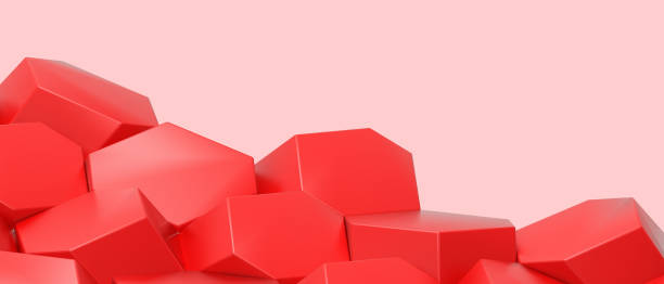 istock Creative ideas. Abstract Background and hexagon Geometric Shape for Modern Origami with success Concept on Red. copy space, digital, banner, website -3d Rendering 1358987559
