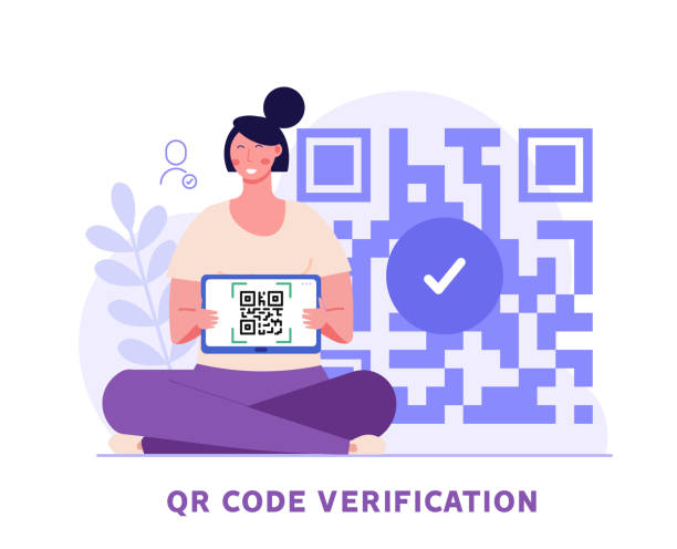 istock Woman using phone with QR sign. Users scanning QR-code for account sign in, payment online. Concept of QR code, cash register receipt, e-payment, qr verification. Flat vector illustration for UI, app 1358988157