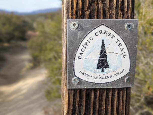 Pacific Crest Trail Signpost near Eagle Rock in San Diego County Warner Springs, California - February 14, 2021: Pacific Crest Trail signpost near the Eagle Rock formation julian california stock pictures, royalty-free photos & images