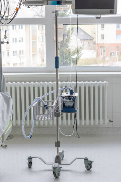 High-flow oxygen device in ICU in hospital. stock photo