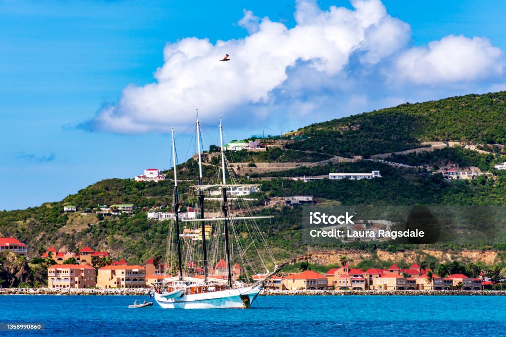 ship moored in the harbor in Sint Maarten British Virgin Islands Stock Photo