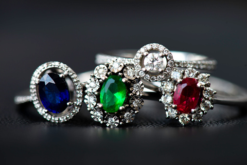 Luxury rings on black background.