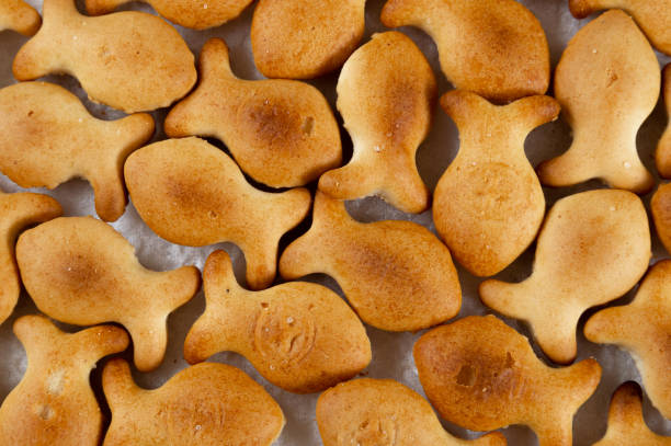istock salted crackers in the form of fish. 1358993105