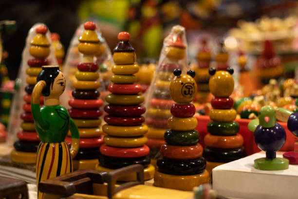 istock Multicolored Stacking Doll Figure With Various Rings Tapering To Top For New Born Babies Infants Or Kids. Eco Friendly Wooden Handmade Wooden Channapatna Ring Toys Originating From Karnataka, India 1358993350