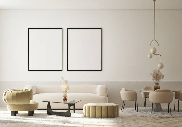 istock mock up poster frame in modern interior background, living room, Scandinavian style, 3D render, 3D illustration 1358998786