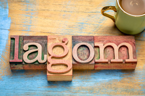 istock lagom word in wood type - moderation concept 1359002086