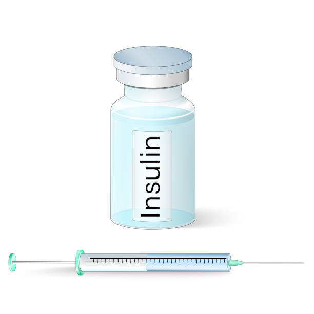 ilustrações de stock, clip art, desenhos animados e ícones de insulin in glass vial and insulin syringe. - syringe vaccination vial insulin