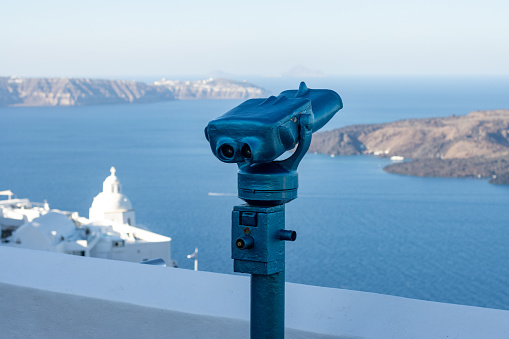 Day Telescope in Firá on Santorini Caldera in South Aegean Islands, Greece