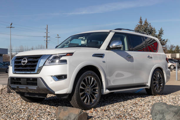 Nissan Armada SUV display. Nissan is part of the Renault Nissan Alliance. Lafayette - Circa December 2021: Nissan Armada SUV display. Nissan is part of the Renault Nissan Alliance. armada stock pictures, royalty-free photos & images