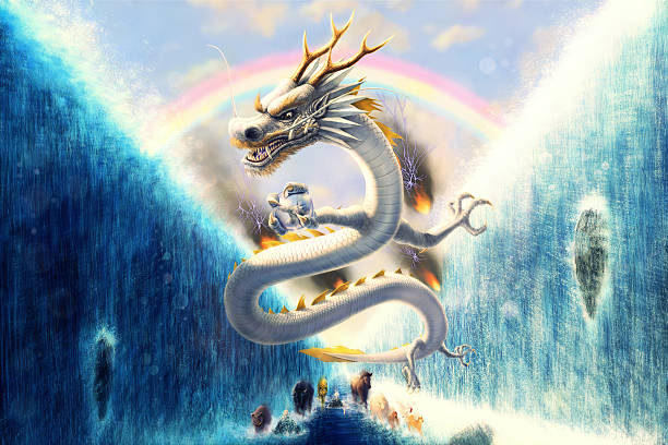 Blanco dragon de orientación. - ilustración de arte vectorial