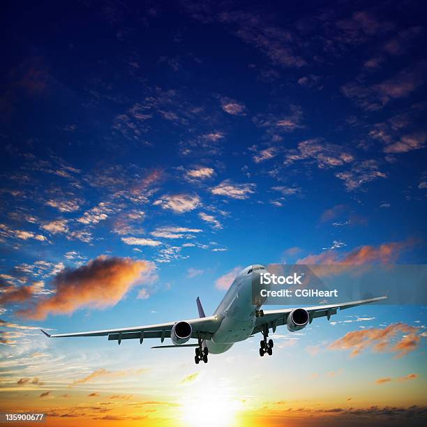 Jet Airplane In A Sky Stock Photo - Download Image Now - Air Vehicle, Airplane, Commercial Airplane
