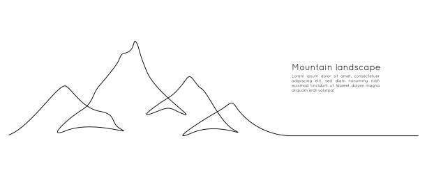 jeden ciągły rysunek linii sylwetki krajobrazu pasma górskiego. minimalistyczna panorama z wierzchowcami kalenicowymi w prostym liniowym stylu. koncepcja przygodowego sportu zimowego odizolowana. ilustracja wektorowa doodle - ski resort mountain winter mountain range stock illustrations